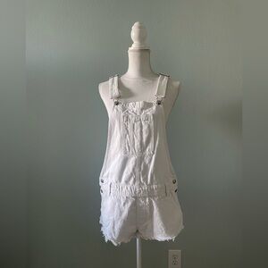 American Eagle white denim overalls